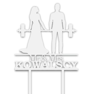 Topper biały na tort Nazwisko Ślub Wesele TŚB-62