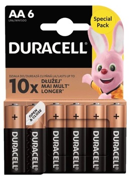 6 щелочных батареек DURACELL LR6 AA R6