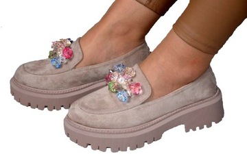 CUDNE DAMSKIE MOKASYNY Z KRYSZTAŁKAMI SKÓRA CASUAL BUTY ITALY STYL EXCLUSIV