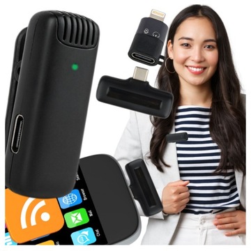 MIKROFON KRAWATOWY BEZPRZEWODOWY IPHONE BLUETOOTH USB C DO TELEFONU ANDROID