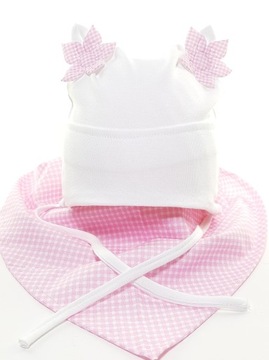 KOMPLET NIEMOWLĘCY CZAPKA + CHUSTKA Z POMPONIKAMI 3-12 M-CA MIX KOLORÓW