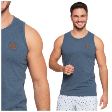 KOSZULKA NA RAMIĄCZKACH MĘSKA BEZRĘKAWNIK NA LATO MORAJ NIEBIESKI R.XL