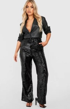 BOOHOO PLUS SPODNIE CZARNE Z CEKINAMI 46 1EJF