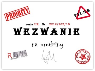 ZAPROSZENIA NA URODZINY + KOPERTA 1-99 DOWOLNE