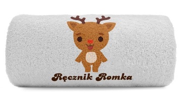 Duży ręcznik kąpielowy 70x140 z reniferem dla dzie