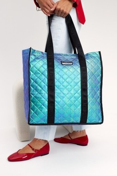 Duża torba shopper bag miejska zakupowa holograficzna pikowana Lorenti