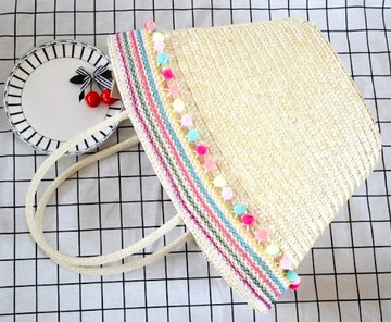 ПЛЯЖНАЯ СУМКА С ПОМПОНАМИ, БОЛЬШАЯ СОЛОМЕННАЯ КОРЗИНА