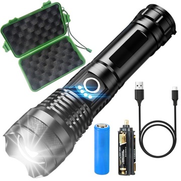 LATARKA TAKTYCZNA WOJSKOWA SZPERACZ LED ZOOM AKUMULATOR ETUI USB