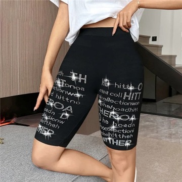 Black Stretch Rhinestone Skinny Shorts Women Leggi