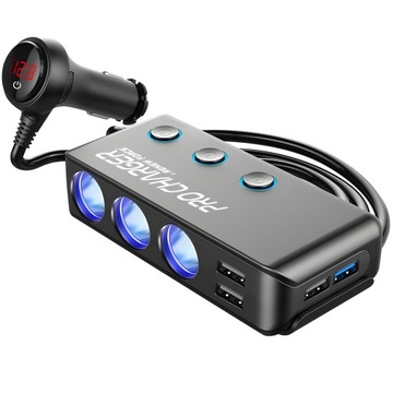 MOCNY ROZDZIELACZ GNIAZDA ZAPALNICZKI SAMOCHODOWEJ 12-24V 4xUSB QC PD 120W