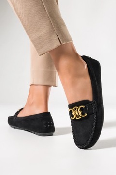 ЧЕРНЫЕ МОКАСИНЫ ЖЕНСКИЕ ЛЕГКИЕ СЛИПОНЫ С МОДНЫМ ОТДЕЛЕНИЕМ, размер 37
