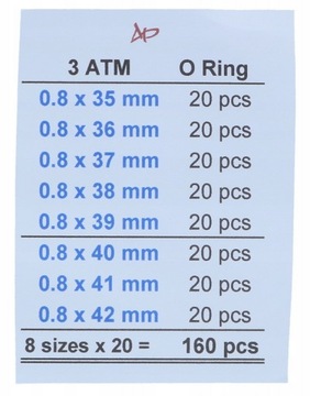 USZCZELKI O-RING grubość 0,8 MM KOMPLET 160 sztuk