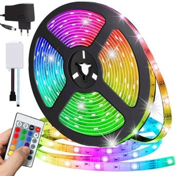 LEDY WODOODPORNE KOLOROWE TAŚMA LED RGB WODOODPORNA 5m Z PILOTEM