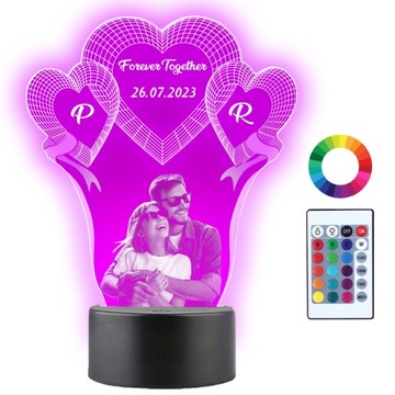 Lampka Nocna LED 3D Serca Twoje Zdjęcie Prezent Twój Napis Imię Grawer