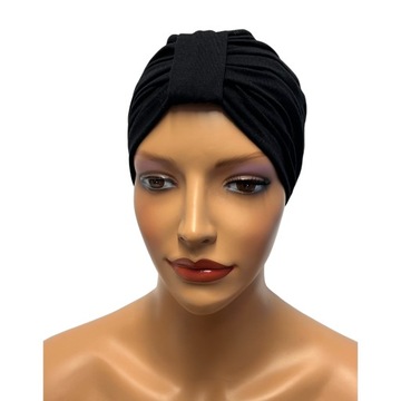 Turban czapka Emma bm-05 czarna gotowa chusta na głowę z bambusa Eva Design