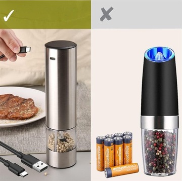 ЭЛЕКТРИЧЕСКАЯ USB-МЕЛЬНИЦА ДЛЯ СОЛЬ И ПЕРЦА КУХНЯ СО СВЕТОДИОДОМ