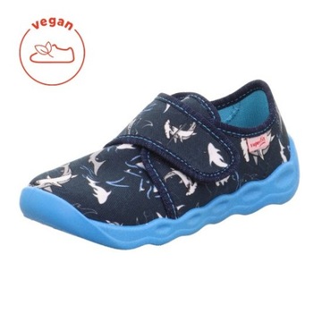 PANTOFLE TEKSTYLNE KAPCIE SUPERFIT BUBBLE BLAU SHARKS REKINY R.26