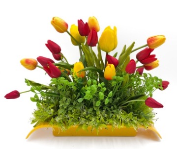 KOMPOZYCJA WIOSENNA TULIPANY DEKORACJA STOŁU KOMODY