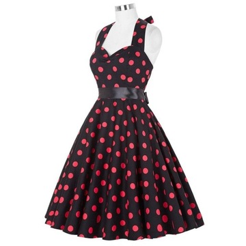 Sukienka w Stylu Retro Czarna w Białe Grochy