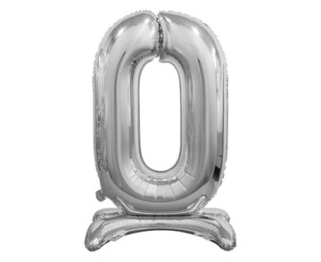 Balon stojący CYFRA 0 srebrny foliowy 74 cm