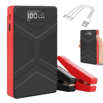 MOCNY BOOSTER JUMP STARTER ROZRUCH POWERBANK SAMOCHODU ZESTAW 30000mAh