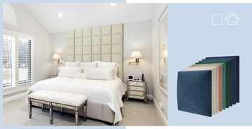 Мягкие стеновые панели 30х30, изголовье бархатное.