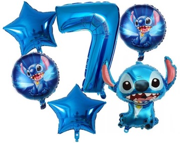 ZESTAW BALONÓW BALON FOLIOWY cyfra 7 SIEDEM SIÓDME URODZINY Lilo & Stitch