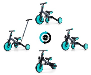 Трехколесный велосипед 4-в-1 с ручкой Optimus Plus Blue Mint Milly Mally