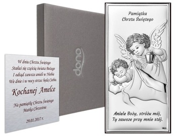 Pamiątka Chrztu Świętego dla chłopca obrazek srebrny na Chrzest + Grawer
