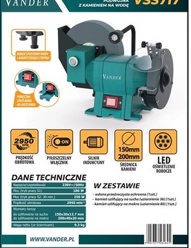 Szlifierka stołowa VSS717 na mokro i sucho podwójna Vander 250 W 230 V