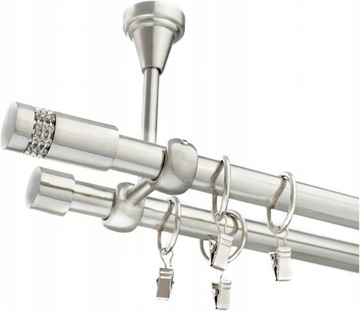 KARNISZ SUFITOWY STAL SREBRNY 19mm 340cm PODWÓJNY