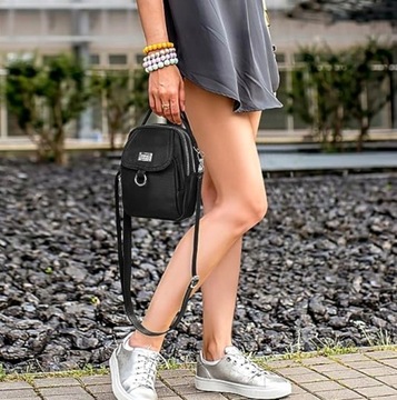 Kopertówka Torebka na telefon ramię portfel Damska czarna mała pasek Torba