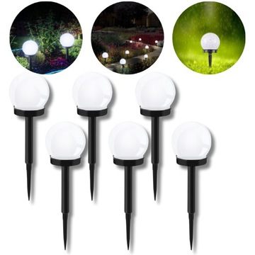 DUŻE LAMPY OGRODOWE 6x LAMPKI SOLARNE LED KULA 10cm WBIJANE ZESTAW 6 SZTUK