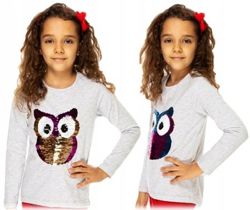 SOWA BLUZKA MAGICZNE CEKINY szara 164 J55AC