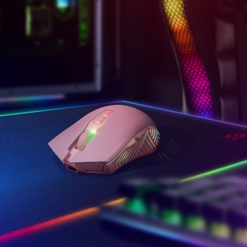 Myszka Bezprzewodowa Gamingowa Mysz Graczy Różowa Ciche Klikanie LED