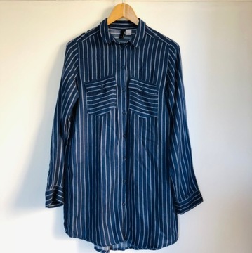 H&M długa paski koszula niebieska oversize S/M