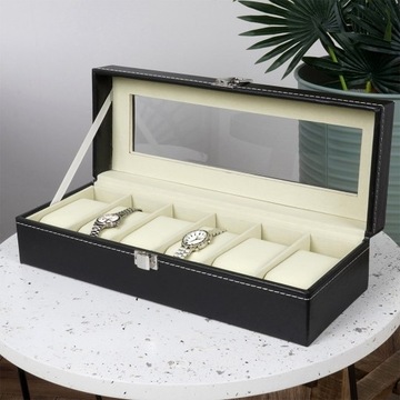 Pudełko ORGANIZER etui pojemnik na zegarki czarne przechowywania zegarków