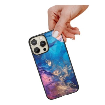 Keramický skleněný Pouzdro pro iPhone 16 Pro Max modrý mramor