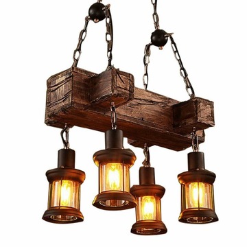 RETRO DREWNIANA LAMPA SUFITOWA ŻYRANDOL