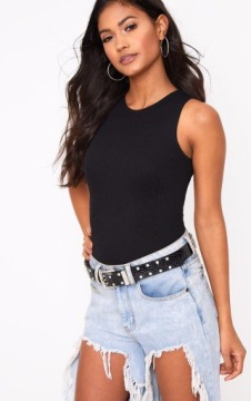 ЧЕРНЫЙ РЕБРИСТЫЙ ТЕЛО PRETTYLITTLETHING 38