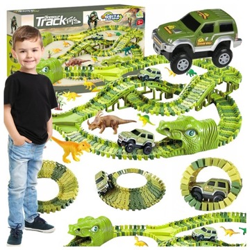 Duży Tor Samochodowy Wyścigowy Dino Park 271el z Dinozaurami + Autko 360cm
