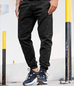 Spodnie Materiałowe Jogger Ze Ściągaczem Czarne Jigga Wear Base XXL