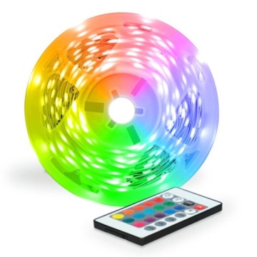 СВЕТОДИОДНАЯ ЛЕНТА RGB, ЦВЕТНАЯ, ВОДОНЕПРОНИЦАЕМАЯ, САМОКЛЕЯЩАЯСЯ, 5М, В КОМПЛЕКТЕ С ДИСТАНЦИОННЫМ УПРАВЛЕНИЕМ
