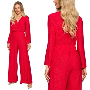 KOMBINEZON DAMSKI ELEGANCKI KOBIECY PIĘKNY KOPERTOWY DEKOLT CZERWONY 44 XXL