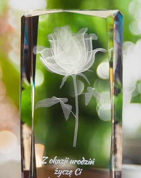KRYSZTAŁ 3D # statuetka z RÓŻĄ 3D + Twoje życzenia