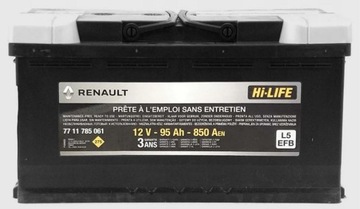 Akumulator Renault OEM 7711947967 95A 850AH Start Stop ORYGINAŁ EFB
