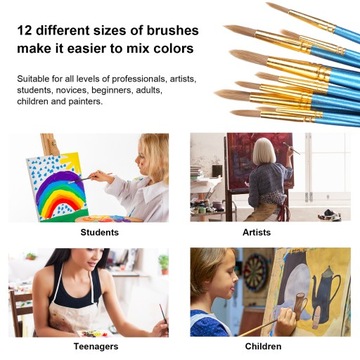 Набор кистей для рисования из 12 предметов из нейлоновой шерсти с заостренным кончиком L1