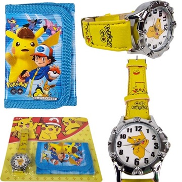 ZESTAW 2w1 POKEMON PORTFEL DLA DZIECI + ZEGAREK KLASYCZNY PIKACHU PORTFELIK