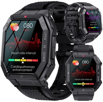 SMARTWATCH ZEGAREK MĘSKI MILITARNY ROZMOWY WIELOFUNKCYJNY POMIARY MENU PL