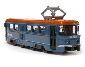 metalowy model tramwaj RETRO dźwięk światło niebieski